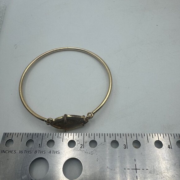 Gold Plated Bangle Bracelet With Geometric Amber Resin Centerpiece & Clasp - Picture 4 of 4